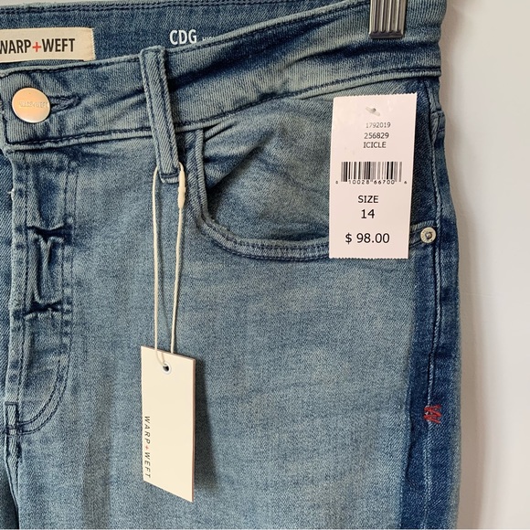 SZ14W WARP + WEFT ICICLE CDG PARIS STRETCH HIGH-RISE STRAIGHT JEAN TUXEDO STRIPE - Picture 4 of 14